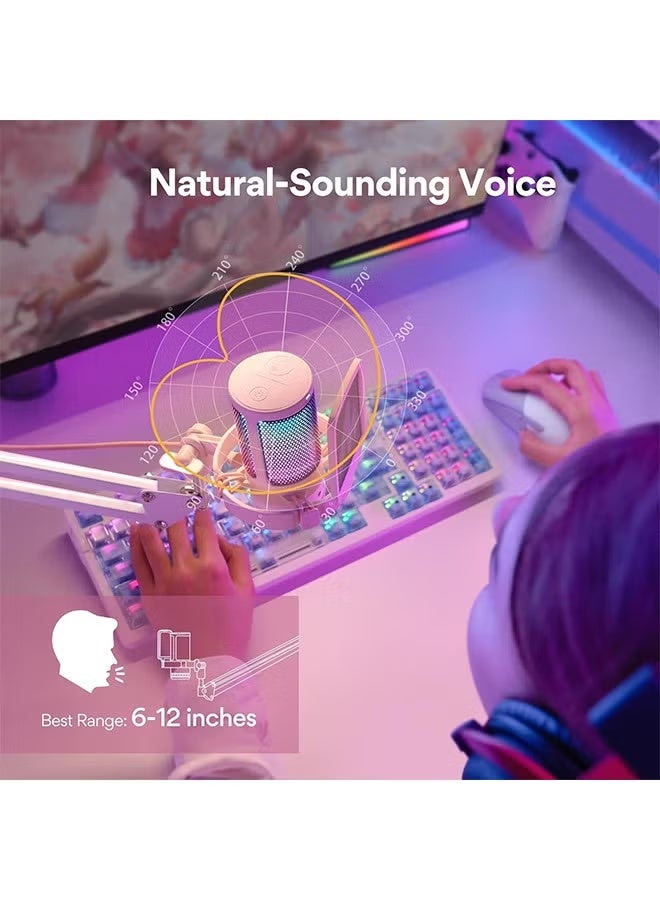 ماونو ميكروفون USB للألعاب من MAONO مع خاصية إلغاء الضوضاء، ميكروفون بث مباشر لأجهزة الكمبيوتر الشخصية وأجهزة MAC وPS4 وPS5، مجموعة شاملة مع كتم الصوت، وشاشة للتسجيل، والبودكاست، وتويتش، ويوتيوب، وديسكورد، DGM20S باللون الوردي - Image 3